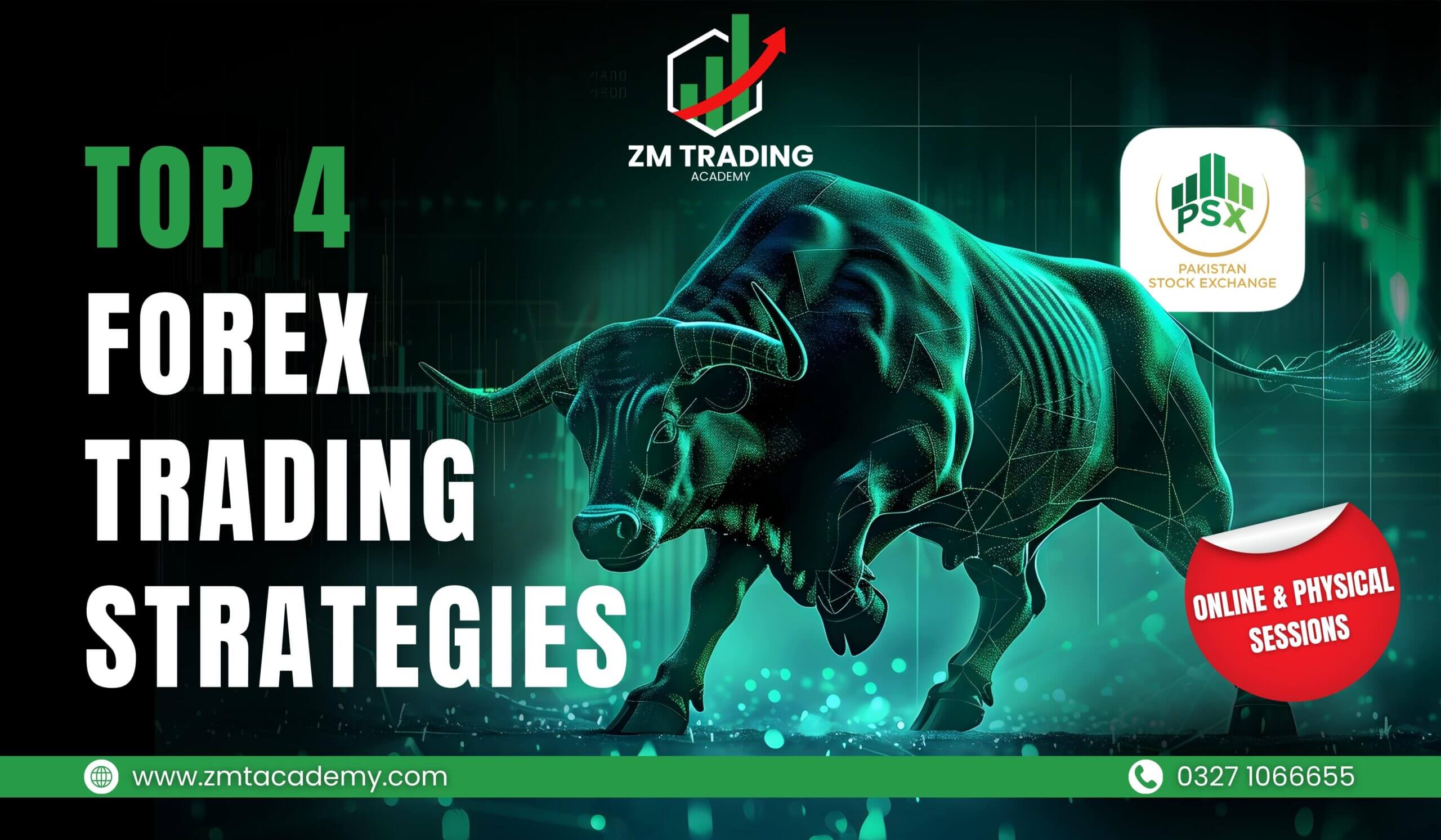 ZM Academy stock market blog with bull graphic, PSX insights, and online & physical trading sessions